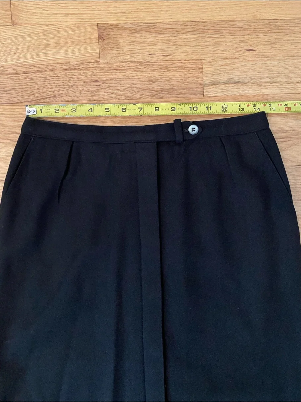 Vintage Evan-Picone Black Wool Blend Button Front Midi Skirt ILGWU